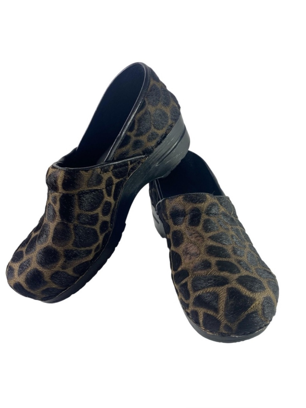 Sanita Clogs Shoes Womens Size 10 Brown Black Haircalf Animal Print Nursing Work